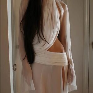 NWT Miss Rosier Guiseppina White Cut-Out High Neck Set with Maxi Skirt